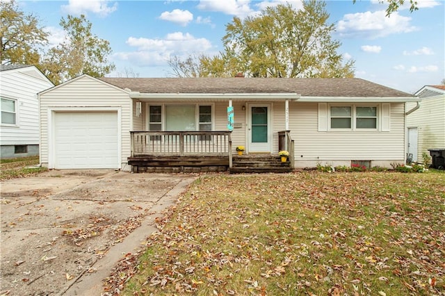 single story home featuring a garage and a porch