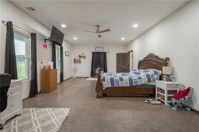 5528 Lostine Rd, Galena, KS 66739 - bedroom featuring recessed lighting, baseboards, visible vents, and ceiling fan