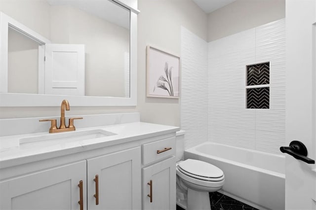 full bathroom featuring vanity, toilet, and tiled shower / bath