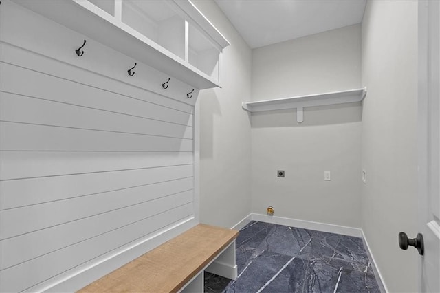 4287 Lake Shore Ct, Basehor, KS 66007 - clothes washing area featuring baseboards, hookup for an electric dryer, laundry area, and marble finish floor