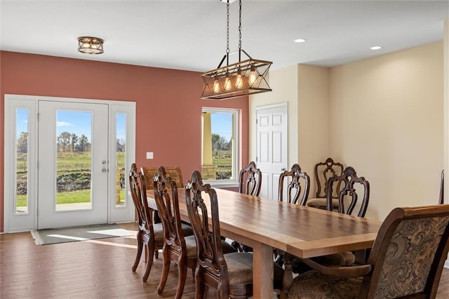 dining area featuring dark hardwood / wood-style floors