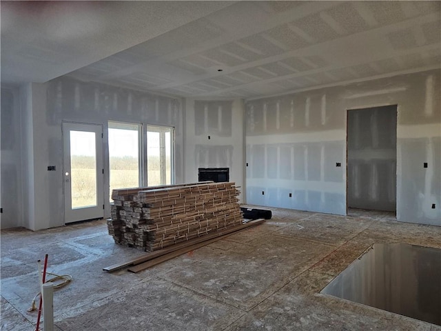 living room featuring a fireplace