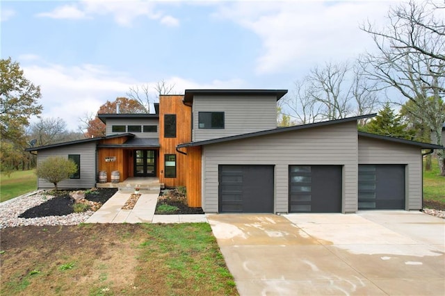 contemporary home with a garage