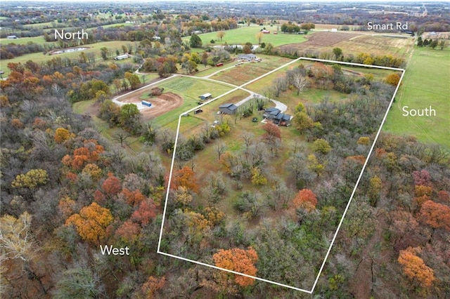 bird's eye view featuring a rural view