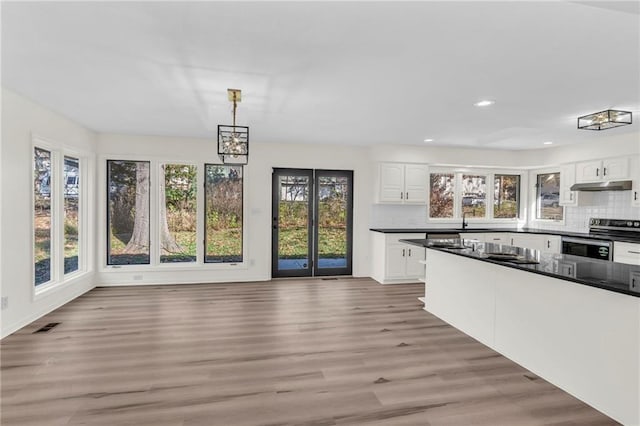 kitchen with white cabinetry, a healthy amount of sunlight, and stainless steel electric range