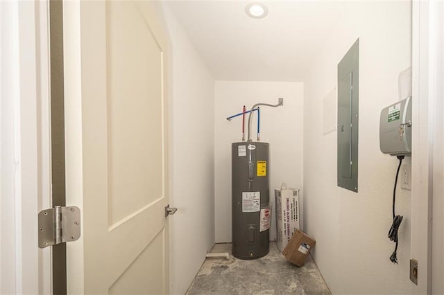 utility room featuring electric panel and electric water heater