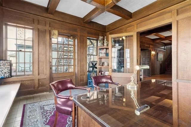 interior space featuring beam ceiling and coffered ceiling