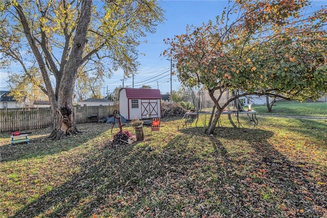 view of yard featuring a storage shed and an outdoor structure