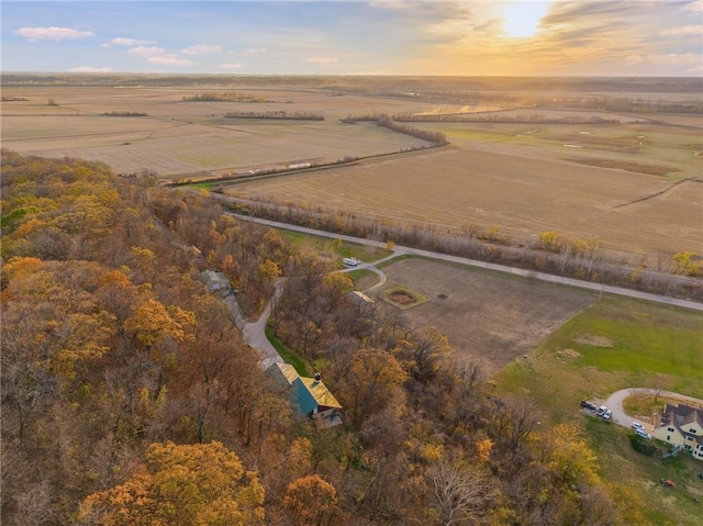 aerial view at dusk with a rural view