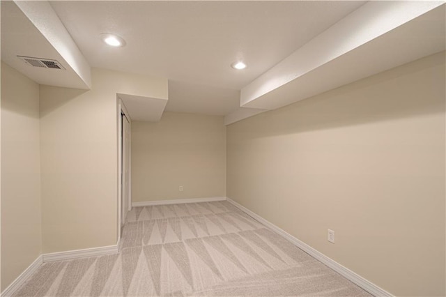 basement with light carpet