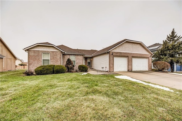 ranch-style house with a garage and a front yard