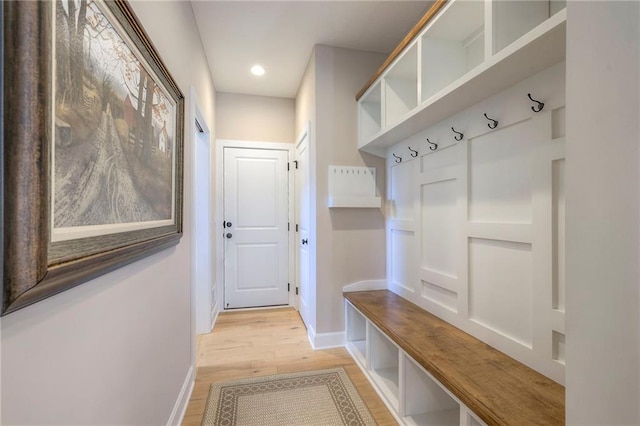 mudroom featuring light hardwood / wood-style flooring