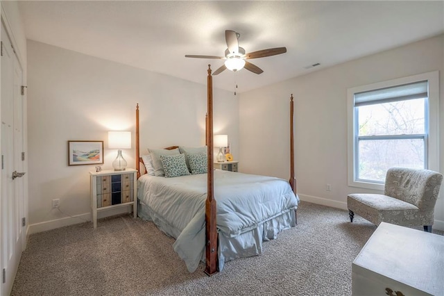 bedroom featuring carpet flooring and ceiling fan