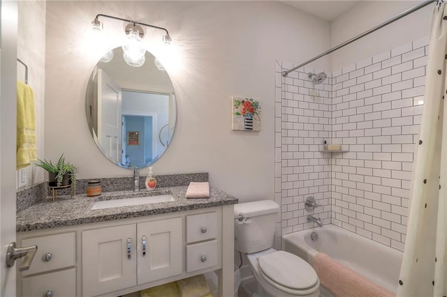 full bathroom with toilet, shower / bath combo, and vanity