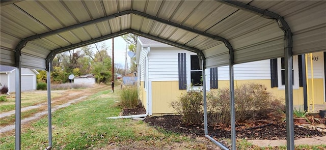 view of car parking with a carport and a lawn