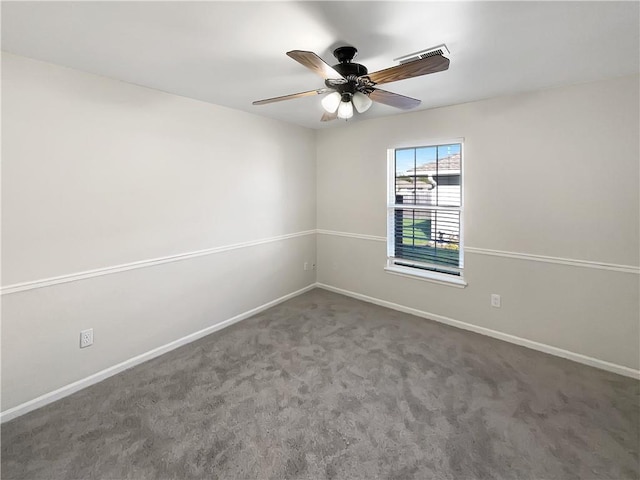 unfurnished room with carpet flooring and ceiling fan