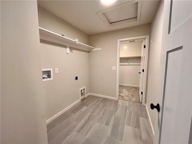 422 Victory Cir, Kearney, MO 64060 - washroom featuring electric dryer hookup, hookup for a washing machine, wood finish floors, and baseboards