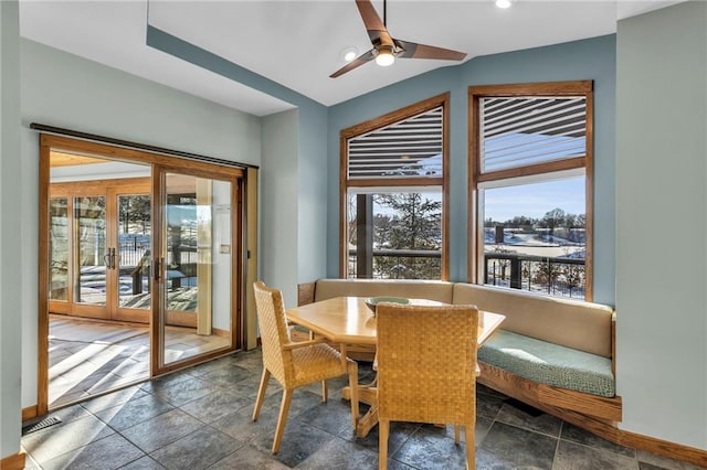 32225 W 88th St, De Soto, KS 66018 - dining space featuring french doors, a healthy amount of sunlight, baseboards, and a ceiling fan