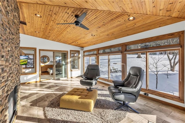 32225 W 88th St, De Soto, KS 66018 - sitting room with ceiling fan, recessed lighting, wooden ceiling, and lofted ceiling