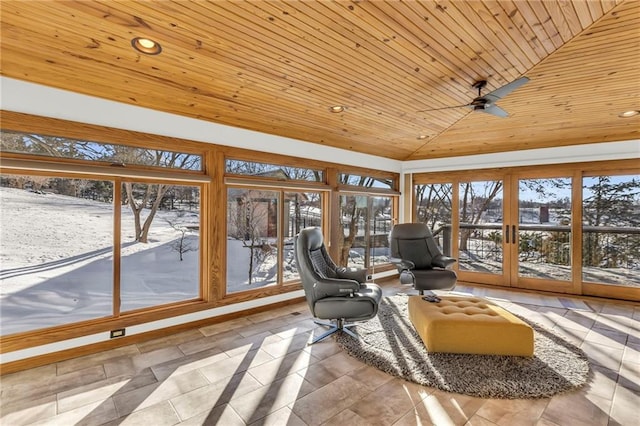 32225 W 88th St, De Soto, KS 66018 - sunroom featuring wooden ceiling, tile patterned flooring, vaulted ceiling, and recessed lighting