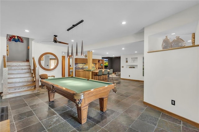 32225 W 88th St, De Soto, KS 66018 - rec room with bar area, baseboards, billiards, and recessed lighting