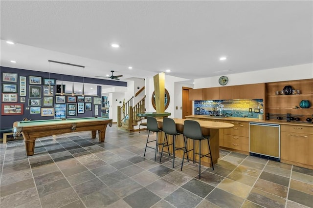 32225 W 88th St, De Soto, KS 66018 - playroom with pool table, recessed lighting, and stone tile floors