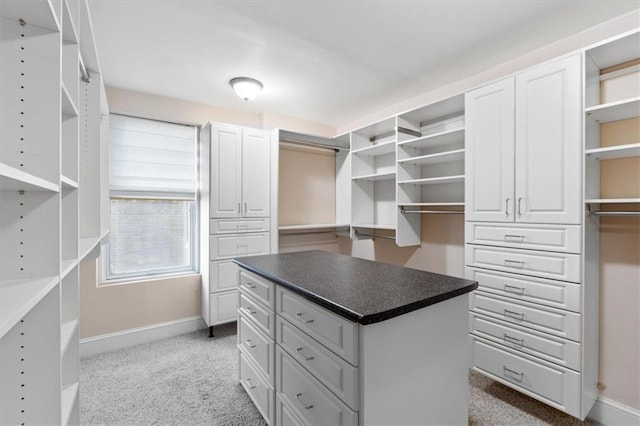 spacious closet featuring light colored carpet