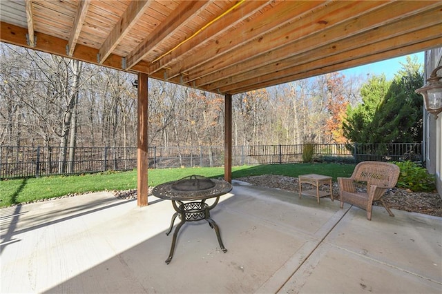 view of patio / terrace with an outdoor fire pit