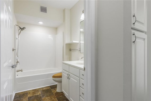 full bathroom with toilet, shower / tub combination, and vanity