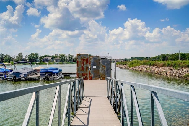 view of dock with a water view