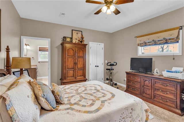 bedroom with carpet floors and ceiling fan