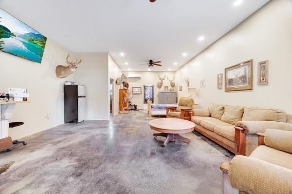 living room with ceiling fan