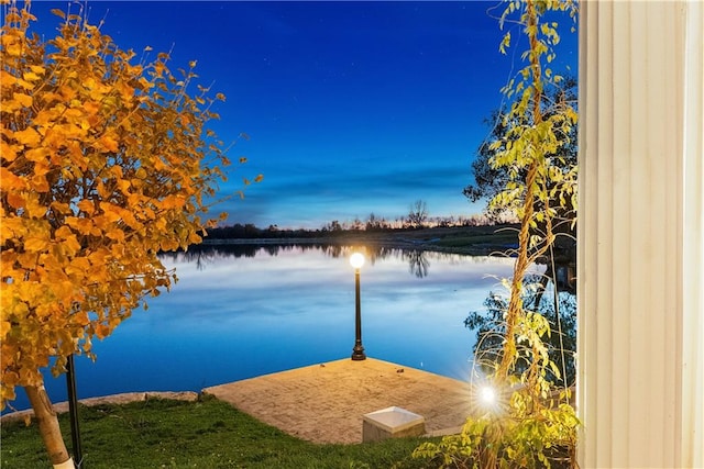 dock area featuring a water view