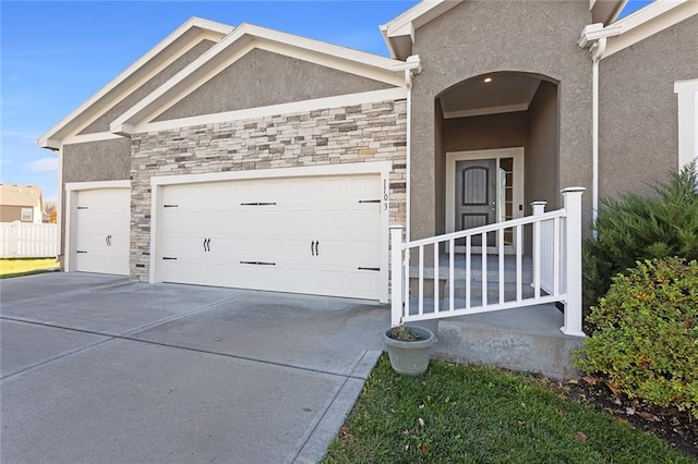 exterior space with a garage