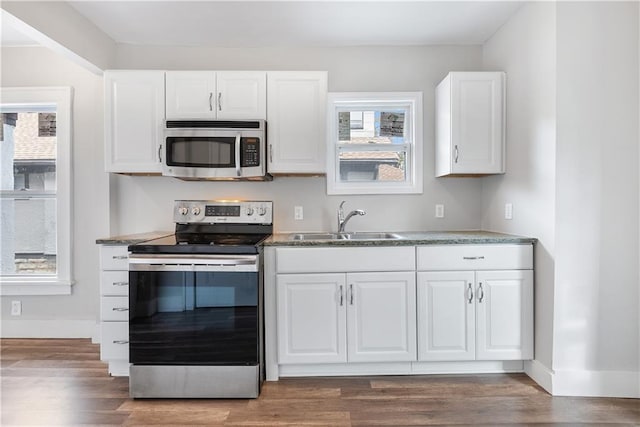 kitchen featuring white cabinets, stainless steel appliances, a wealth of natural light, and sink