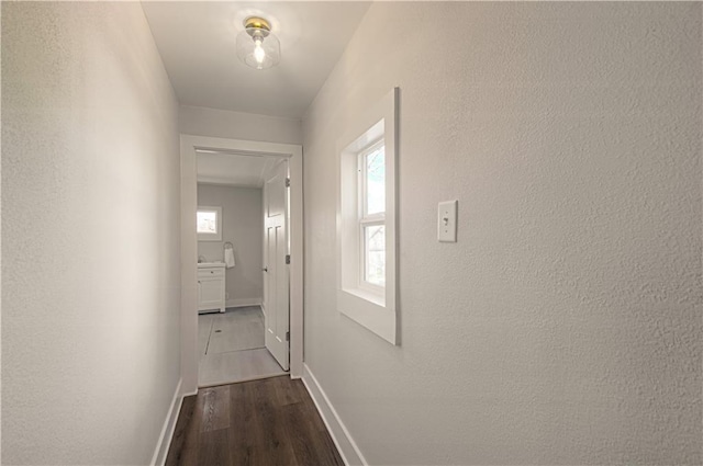 hall with wood-type flooring