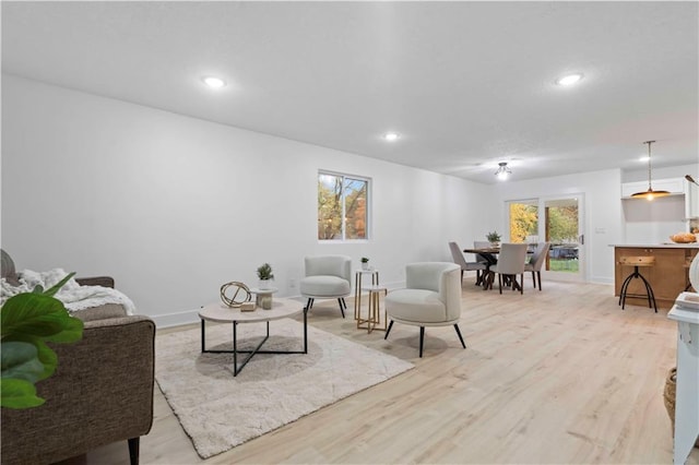 living room with a healthy amount of sunlight and light wood-type flooring