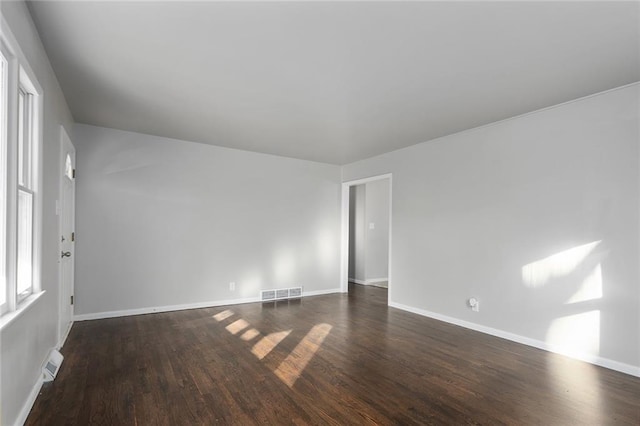 empty room with dark wood-type flooring