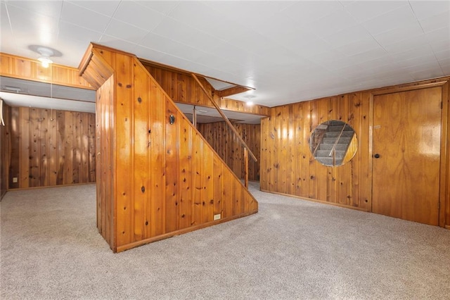 basement with light colored carpet