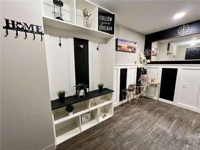 mudroom with dark wood-type flooring