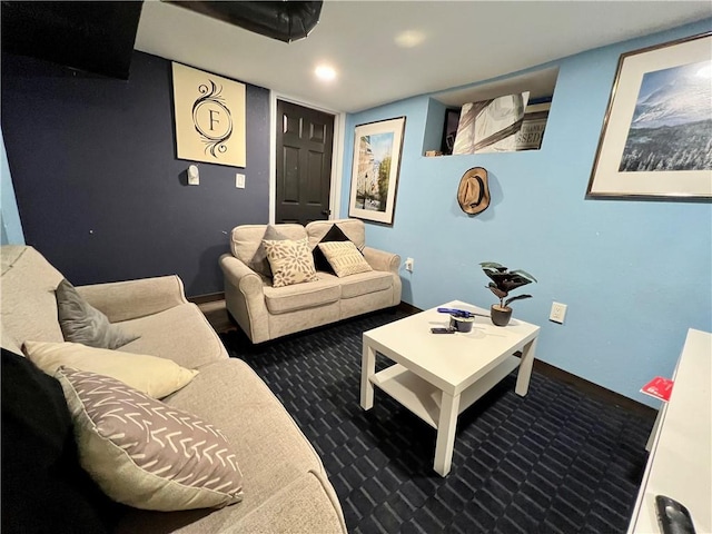 living room featuring carpet flooring