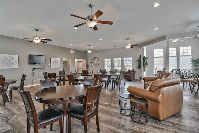 11901 S Tallgrass Dr Unit 702, Olathe, KS 66061 - dining area featuring healthy amount of natural light, wood finished floors, a ceiling fan, and recessed lighting