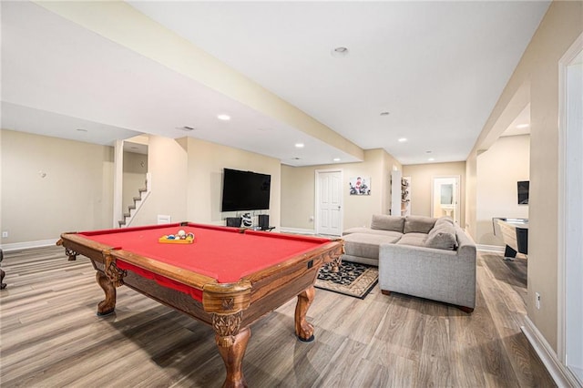 playroom featuring hardwood / wood-style flooring and pool table