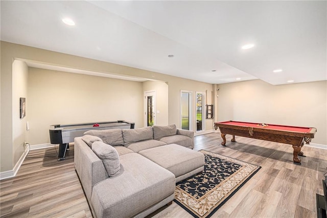 game room featuring pool table and light wood-type flooring