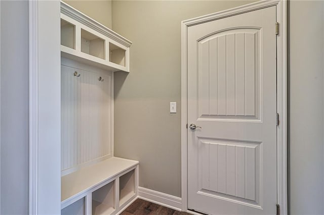 mudroom featuring dark wood-type flooring