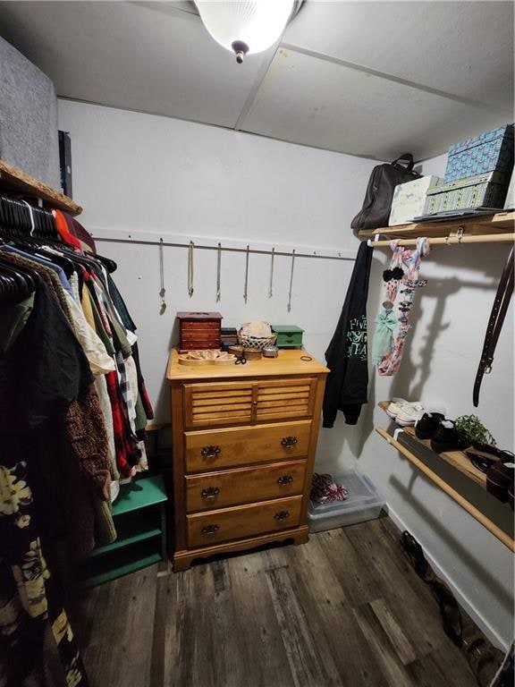 walk in closet featuring dark wood-type flooring