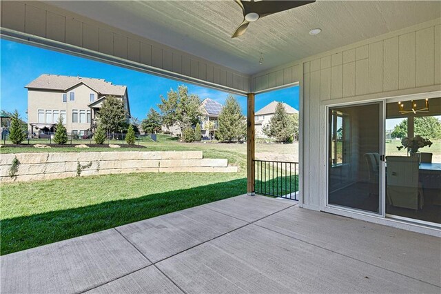 24912 W 98th Pl, Lenexa, KS 66227 - view of patio / terrace featuring a ceiling fan and a residential view