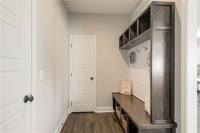 mudroom featuring dark wood-type flooring