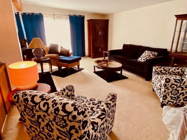 living room featuring light colored carpet