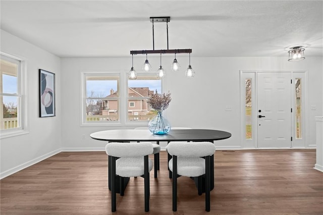 dining space with dark hardwood / wood-style floors